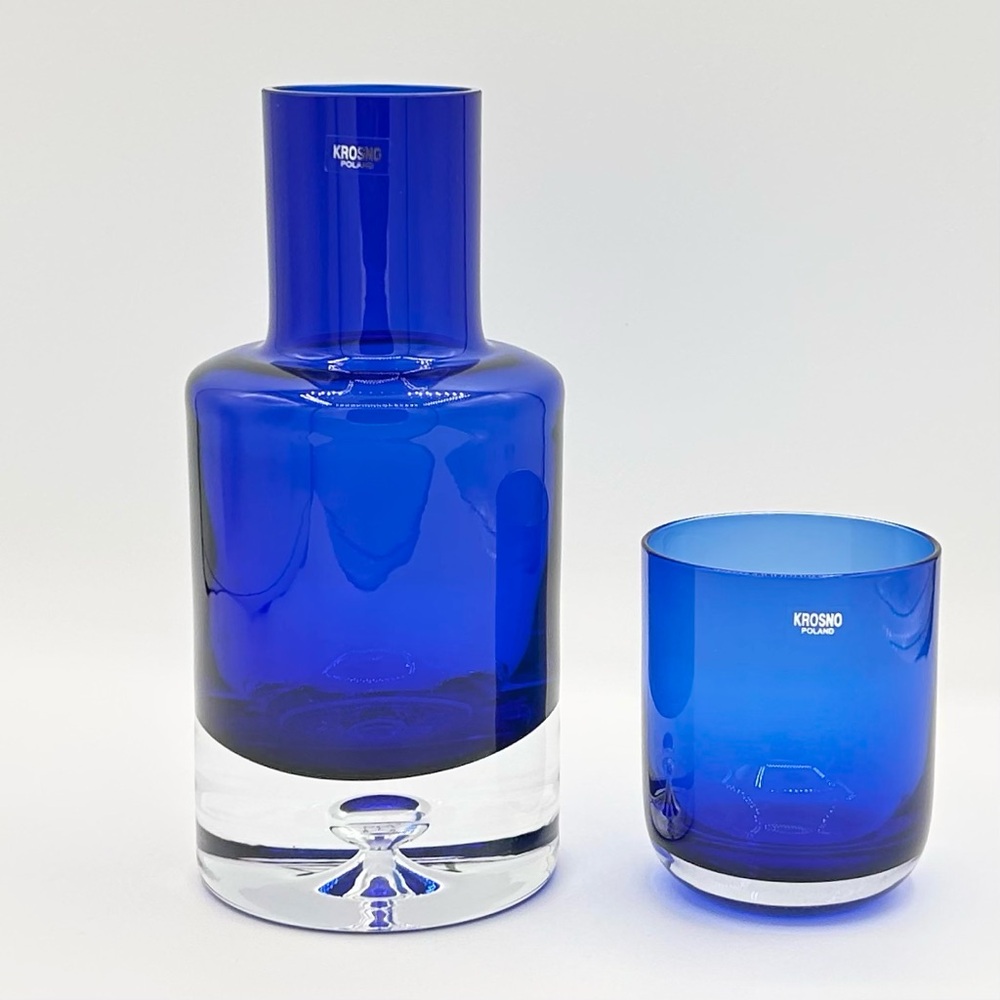 Krosno Poland 2pc Tumble Up Cobalt Clear Glass Bubble Base